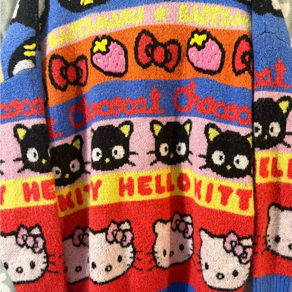 Sanrio Multicolor Hello Kitty & Chococat Knit Cardigan with Pink Trim - Picture 6 of 6